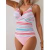 imageB2prity Tankini Swimsuits for Women Tummy Control High Waisted Two Piece Bathing Suits V Neck Wrap Swim Top with BottomStripe  Pink