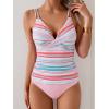 imageB2prity Tankini Swimsuits for Women Tummy Control High Waisted Two Piece Bathing Suits V Neck Wrap Swim Top with BottomStripe  Pink