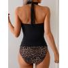 imageB2prity Womens Halter Tankini Swimsuits Tummy Control Two Piece Bathing Suits V Neck Swimwear with High Waisted BottomBlack  Leopard