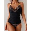 imageB2prity Womens Halter Tankini Swimsuits Tummy Control Two Piece Bathing Suits V Neck Swimwear with High Waisted BottomBlack  Leopard