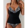 imageB2prity Womens Halter Tankini Swimsuits Tummy Control Two Piece Bathing Suits V Neck Swimwear with High Waisted BottomBlack  Stripe