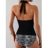 imageB2prity Womens Halter Tankini Swimsuits Tummy Control Two Piece Bathing Suits V Neck Swimwear with High Waisted BottomBlack  Stripe