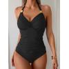imageB2prity Womens Halter Tankini Swimsuits Tummy Control Two Piece Bathing Suits V Neck Swimwear with High Waisted BottomBlack