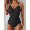 imageB2prity Womens Halter Tankini Swimsuits Tummy Control Two Piece Bathing Suits V Neck Swimwear with High Waisted BottomBlack