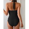 imageB2prity Womens Halter Tankini Swimsuits Tummy Control Two Piece Bathing Suits V Neck Swimwear with High Waisted BottomBlack