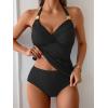 imageB2prity Womens Halter Tankini Swimsuits Tummy Control Two Piece Bathing Suits V Neck Swimwear with High Waisted BottomBlack