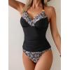 imageB2prity Womens Halter Tankini Swimsuits Tummy Control Two Piece Bathing Suits V Neck Swimwear with High Waisted BottomBlack Snake