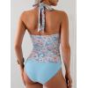 imageB2prity Womens Halter Tankini Swimsuits Tummy Control Two Piece Bathing Suits V Neck Swimwear with High Waisted BottomOrange Floral  Blue
