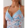 imageB2prity Womens Halter Tankini Swimsuits Tummy Control Two Piece Bathing Suits V Neck Swimwear with High Waisted BottomOrange Floral  Blue