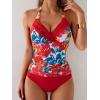 imageB2prity Womens Halter Tankini Swimsuits Tummy Control Two Piece Bathing Suits V Neck Swimwear with High Waisted BottomRed Floral  Red