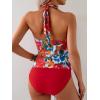 imageB2prity Womens Halter Tankini Swimsuits Tummy Control Two Piece Bathing Suits V Neck Swimwear with High Waisted BottomRed Floral  Red
