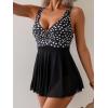 imageB2prity Womens One Piece Swim Dress Swimsuit Tummy Control V Neck Swimdress Mesh Bathing Suit Skirt U Ring SwimwearBlack and White Spots