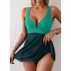 imageB2prity Womens One Piece Swim Dress Swimsuit Tummy Control V Neck Swimdress Mesh Bathing Suit Skirt U Ring SwimwearGreen  Dark Green