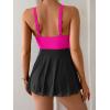 imageB2prity Womens One Piece Swim Dress Swimsuit Tummy Control V Neck Swimdress Mesh Bathing Suit Skirt U Ring SwimwearHot Pink  Black