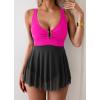 imageB2prity Womens One Piece Swim Dress Swimsuit Tummy Control V Neck Swimdress Mesh Bathing Suit Skirt U Ring SwimwearHot Pink  Black
