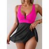 imageB2prity Womens One Piece Swim Dress Swimsuit Tummy Control V Neck Swimdress Mesh Bathing Suit Skirt U Ring SwimwearHot Pink  Black