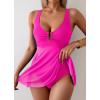imageB2prity Womens One Piece Swim Dress Swimsuit Tummy Control V Neck Swimdress Mesh Bathing Suit Skirt U Ring SwimwearHot Pink