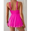 imageB2prity Womens One Piece Swim Dress Swimsuit Tummy Control V Neck Swimdress Mesh Bathing Suit Skirt U Ring SwimwearHot Pink