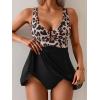 imageB2prity Womens One Piece Swim Dress Swimsuit Tummy Control V Neck Swimdress Mesh Bathing Suit Skirt U Ring SwimwearLeopard Print  Black