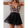 imageB2prity Womens One Piece Swim Dress Swimsuit Tummy Control V Neck Swimdress Mesh Bathing Suit Skirt U Ring SwimwearLeopard Print  Black