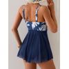 imageB2prity Womens One Piece Swim Dress Swimsuit Tummy Control V Neck Swimdress Mesh Bathing Suit Skirt U Ring SwimwearNavy Blue Leaf