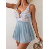 imageB2prity Womens One Piece Swim Dress Swimsuit Tummy Control V Neck Swimdress Mesh Bathing Suit Skirt U Ring SwimwearOrange Flowers