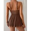 imageB2prity Womens One Piece Swim Dress Swimsuit Tummy Control V Neck Swimdress Mesh Bathing Suit Skirt U Ring SwimwearRed Brown