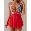 imageB2prity Womens One Piece Swim Dress Swimsuit Tummy Control V Neck Swimdress Mesh Bathing Suit Skirt U Ring SwimwearRed Floral
