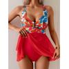 imageB2prity Womens One Piece Swim Dress Swimsuit Tummy Control V Neck Swimdress Mesh Bathing Suit Skirt U Ring SwimwearRed Floral