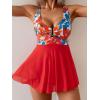 imageB2prity Womens One Piece Swim Dress Swimsuit Tummy Control V Neck Swimdress Mesh Bathing Suit Skirt U Ring SwimwearRed Floral
