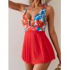 imageB2prity Womens One Piece Swim Dress Swimsuit Tummy Control V Neck Swimdress Mesh Bathing Suit Skirt U Ring SwimwearRed Floral