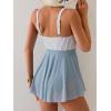 imageB2prity Womens One Piece Swim Dress Swimsuit Tummy Control V Neck Swimdress Mesh Bathing Suit Skirt U Ring SwimwearStripe  Blue