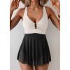 imageB2prity Womens One Piece Swim Dress Swimsuit Tummy Control V Neck Swimdress Mesh Bathing Suit Skirt U Ring SwimwearWhite  Black