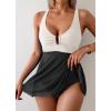 imageB2prity Womens One Piece Swim Dress Swimsuit Tummy Control V Neck Swimdress Mesh Bathing Suit Skirt U Ring SwimwearWhite  Black