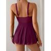 imageB2prity Womens One Piece Swim Dress Swimsuit Tummy Control V Neck Swimdress Mesh Bathing Suit Skirt U Ring SwimwearWine Red
