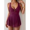imageB2prity Womens One Piece Swim Dress Swimsuit Tummy Control V Neck Swimdress Mesh Bathing Suit Skirt U Ring SwimwearWine Red