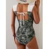 imageB2prity Womens One Piece Swimsuit Retro Square Neck Tummy Control Bathing Suits Ruched Modest Full Coverage SwimwearArmy Green Floral