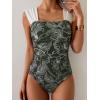 imageB2prity Womens One Piece Swimsuit Retro Square Neck Tummy Control Bathing Suits Ruched Modest Full Coverage SwimwearArmy Green Floral