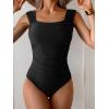 imageB2prity Womens One Piece Swimsuit Retro Square Neck Tummy Control Bathing Suits Ruched Modest Full Coverage SwimwearBlack