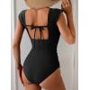 imageB2prity Womens One Piece Swimsuit Retro Square Neck Tummy Control Bathing Suits Ruched Modest Full Coverage SwimwearBlack