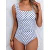 imageB2prity Womens One Piece Swimsuit Retro Square Neck Tummy Control Bathing Suits Ruched Modest Full Coverage SwimwearBlack Polka Dots