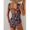 imageB2prity Womens One Piece Swimsuit Retro Square Neck Tummy Control Bathing Suits Ruched Modest Full Coverage SwimwearBlack and Pink Floral
