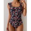 imageB2prity Womens One Piece Swimsuit Retro Square Neck Tummy Control Bathing Suits Ruched Modest Full Coverage SwimwearBlack and Pink Floral