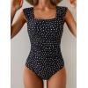 imageB2prity Womens One Piece Swimsuit Retro Square Neck Tummy Control Bathing Suits Ruched Modest Full Coverage SwimwearBlack and White Spots