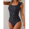 imageB2prity Womens One Piece Swimsuit Retro Square Neck Tummy Control Bathing Suits Ruched Modest Full Coverage SwimwearBlack and White Spots