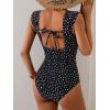 imageB2prity Womens One Piece Swimsuit Retro Square Neck Tummy Control Bathing Suits Ruched Modest Full Coverage SwimwearBlack and White Spots