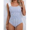 imageB2prity Womens One Piece Swimsuit Retro Square Neck Tummy Control Bathing Suits Ruched Modest Full Coverage SwimwearBlack and White Stripe