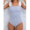 imageB2prity Womens One Piece Swimsuit Retro Square Neck Tummy Control Bathing Suits Ruched Modest Full Coverage SwimwearBlack and White Stripe