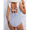 imageB2prity Womens One Piece Swimsuit Retro Square Neck Tummy Control Bathing Suits Ruched Modest Full Coverage SwimwearBlack and White Stripe
