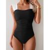 imageB2prity Womens One Piece Swimsuit Retro Square Neck Tummy Control Bathing Suits Ruched Modest Full Coverage SwimwearBlack white